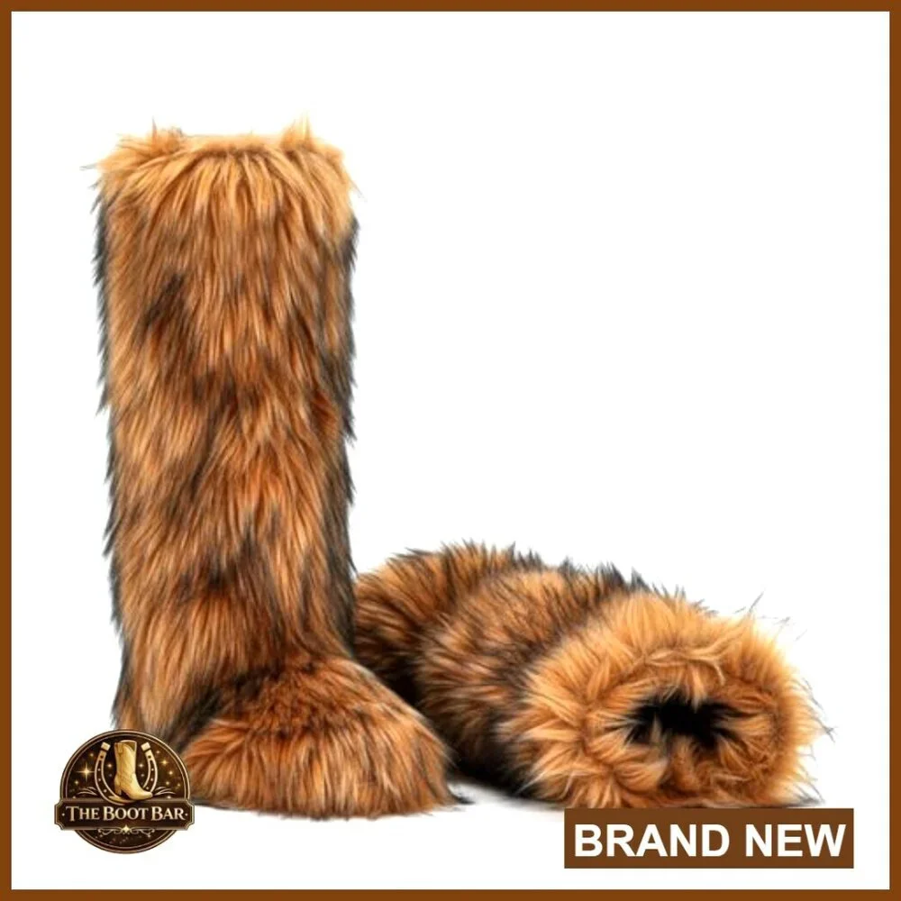 Knee-High Faux Fur Snow Boots Winter Warm Fluffy Pull-On Mukluks